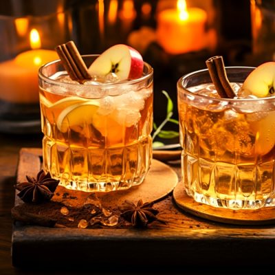 Two Apple Pie Moonshine cocktails for Halloween