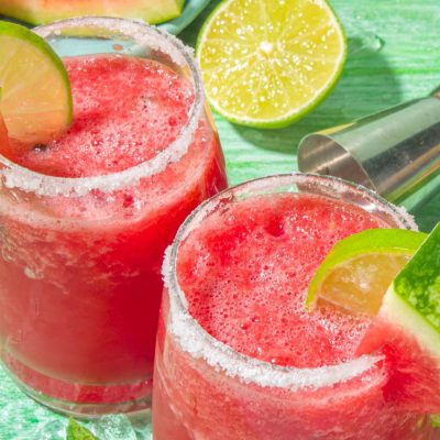 Watermelon tequila cocktails in tumblers