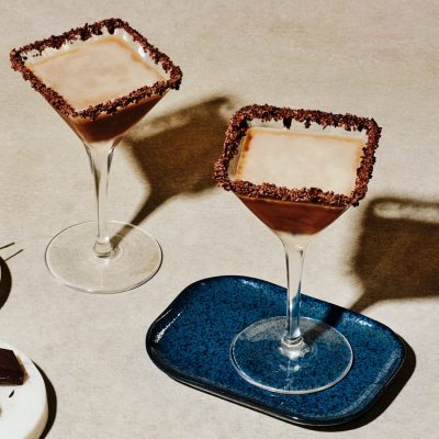 Lush Chocolate Martini cocktails garnished with chocolate sprinkles