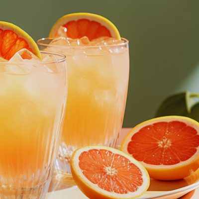 Two French Blonde Cocktails with fresh grapefruit garnish