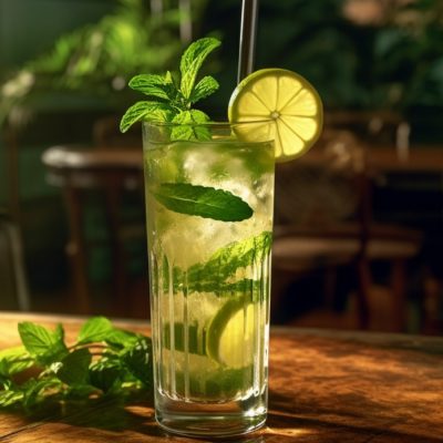 Mojito cocktail with mint and lime garnish