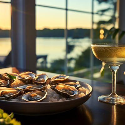 Champagne cocktail and fresh oysters pairing