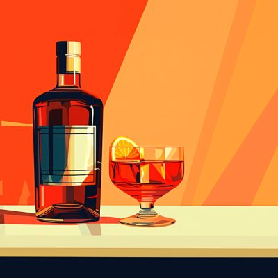 Color illustration of a bottle of vermouth next to a Negroni