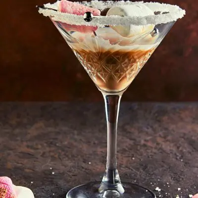 S'mores Martini with toasted marshmallow garnish