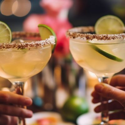 Hands clinking together Champagne Margaritas