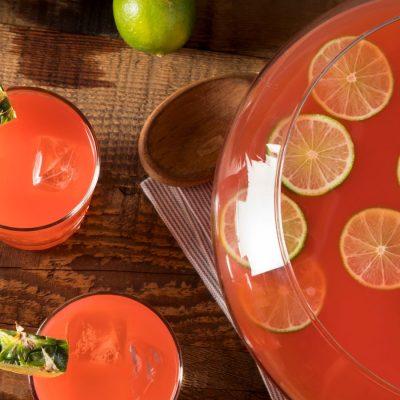 A top view of Rum Punch that is ideal to make for batching cocktails