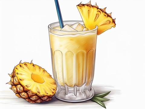 Colour illustration of a Painkiller cocktail with a pineapple wedge garnish