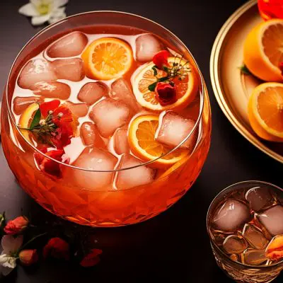 Top view of a sumptuous Mock Champagne Punch for the holidays