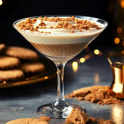 Creamy Gingerbread Martini with biscuit garnish