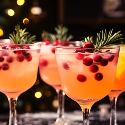 Festive Christmas punch with cranberry and rosemary garnish