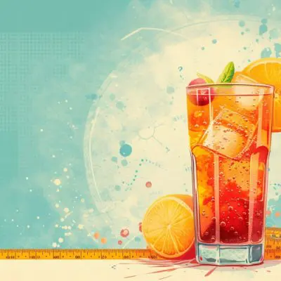 Retro colour illustration of a low sugar cocktail and tape measure