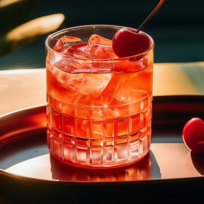 Cherry Moon Cocktail with cherry garnish