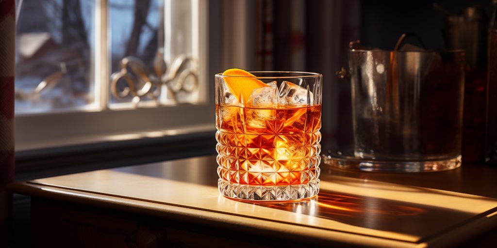 Rum Old Fashioned with fresh orange garnish