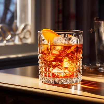 Rum Old Fashioned with fresh orange garnish