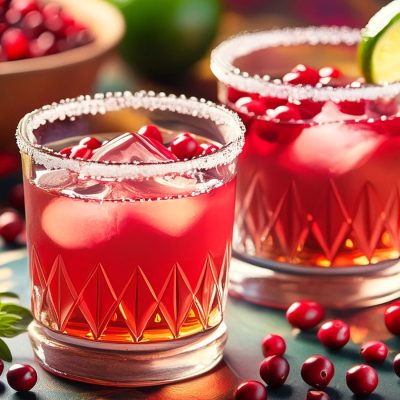 Two Cranberry Palomas with cranberry and lime garnish