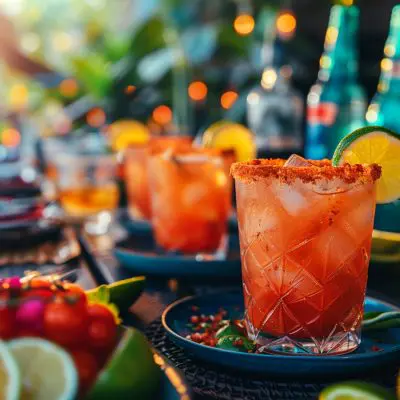 Colourful table setting for Cinco de Mayo party with spicy tequila cocktails