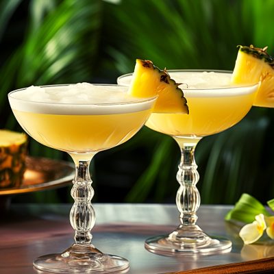 Two Jumpin' Jack Flash cocktails with pineapple garnish