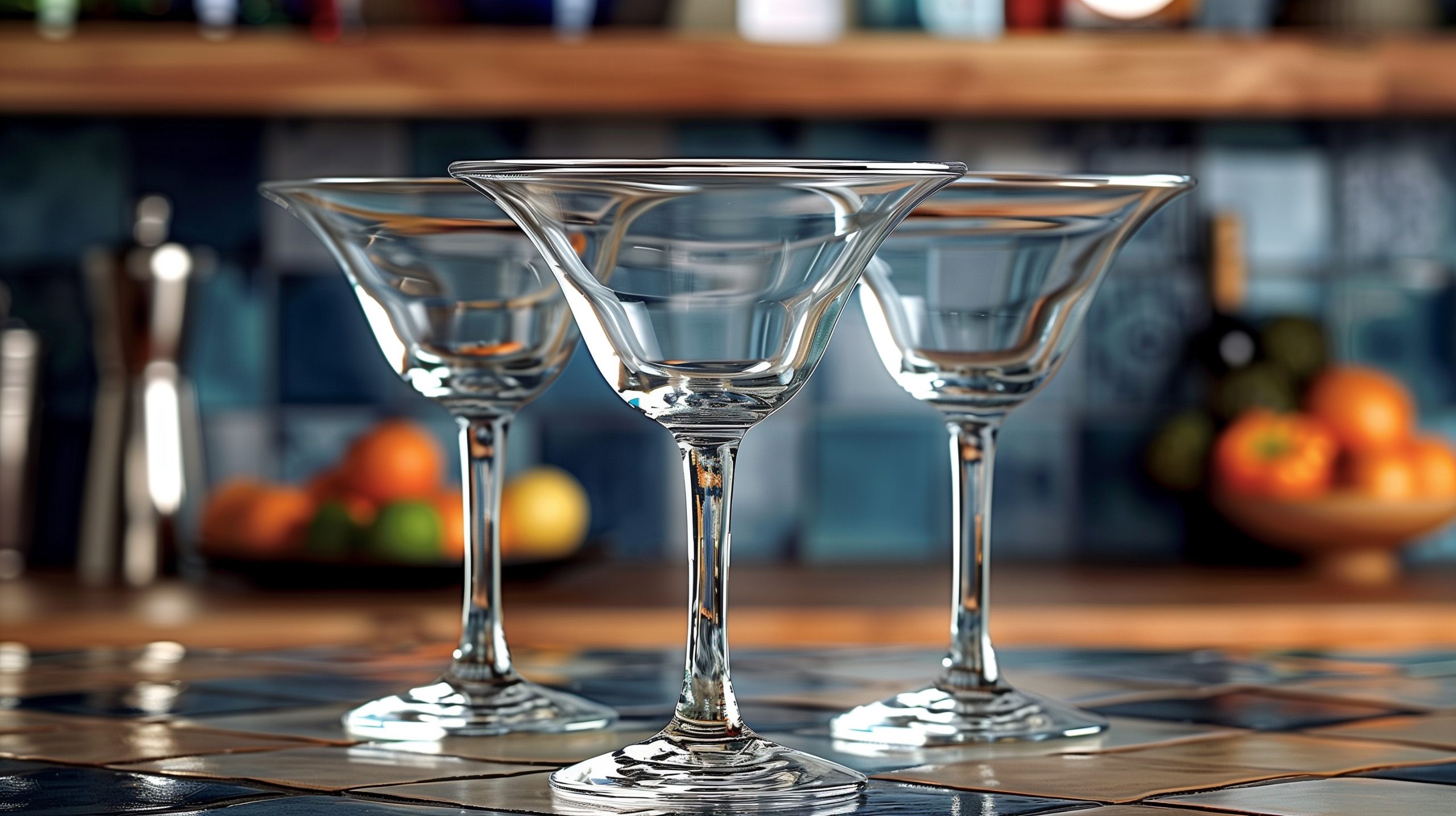 Three empty Margarita glasses