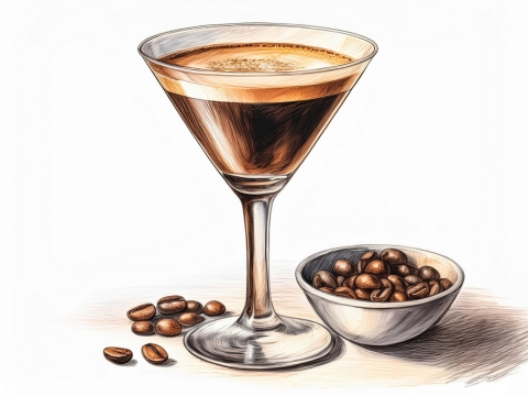 Classic colour pencil illustration of a Tequilla Espresso Martini