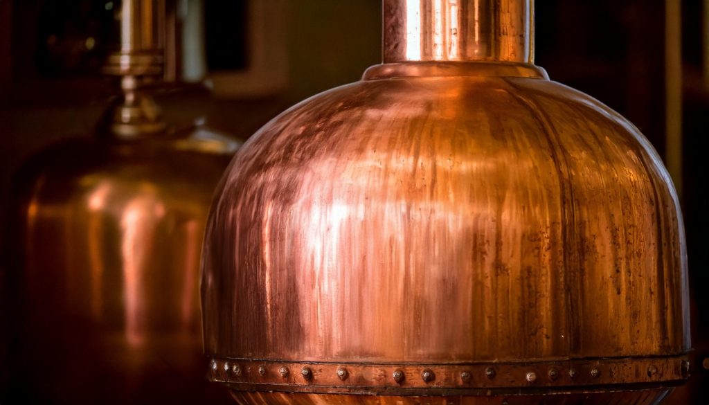 Copper pot stills used in distillation of Wray and Nephew Rum