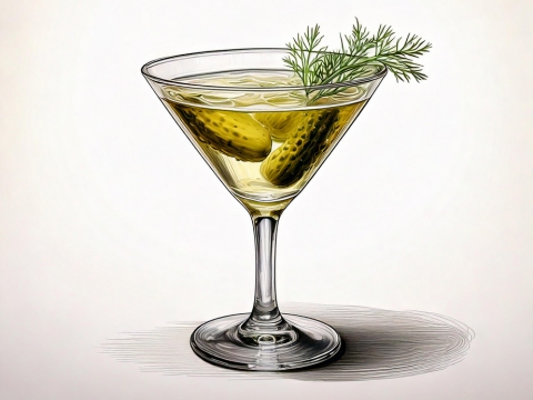 Classic colour illustration of a Pickle Martini