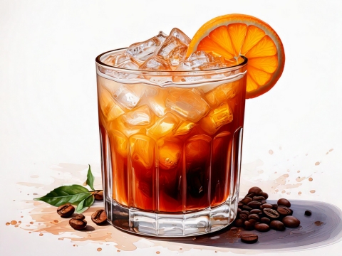 Colour illustration of a Carajillo coffee cocktail