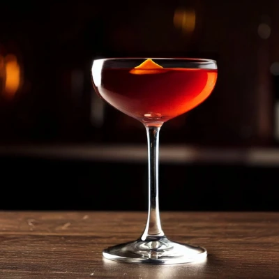 Close-up of an elegant Adonis cocktail, served in a coupe glass