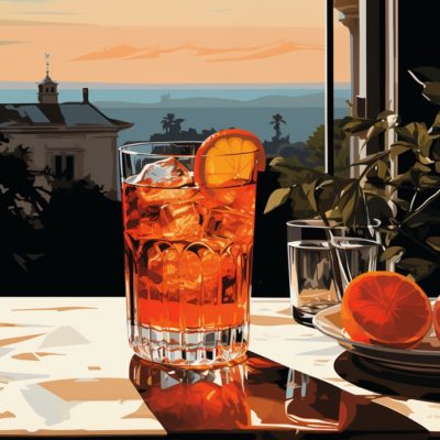 Illustration of a Negroni at aperitivo hour in Italy