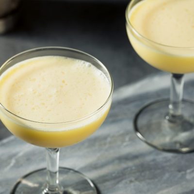 Close up image of two golden dream cocktails