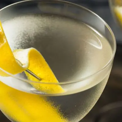 Close up of a Reverse Martini with orange peel