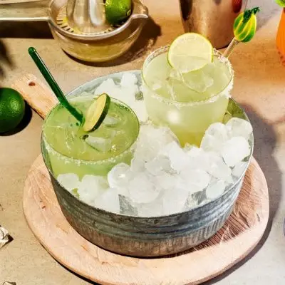 Front View of Delicious Lime Margaritas in ice bowl