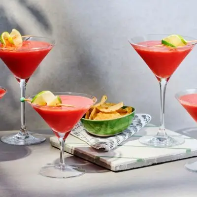 Group of pink and refreshing Strawberry Daiquiris with vodka