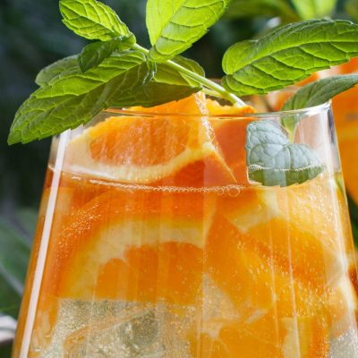 Close up of a orange and mint mocktail