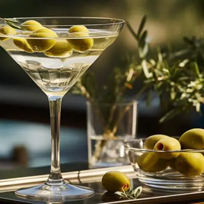 Virgin Martini with olive and rosemary garnish