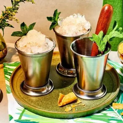 Refreshing Mint Julep Cocktails served in copper cups