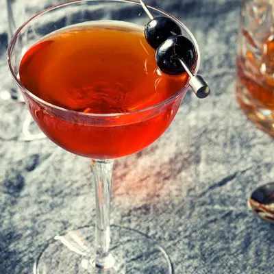 Rob Roy Cocktail with cherry garnish