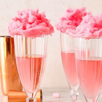 Bright pink cotton candy cocktails