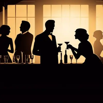 Classic illustration of a Prohibition cocktail party