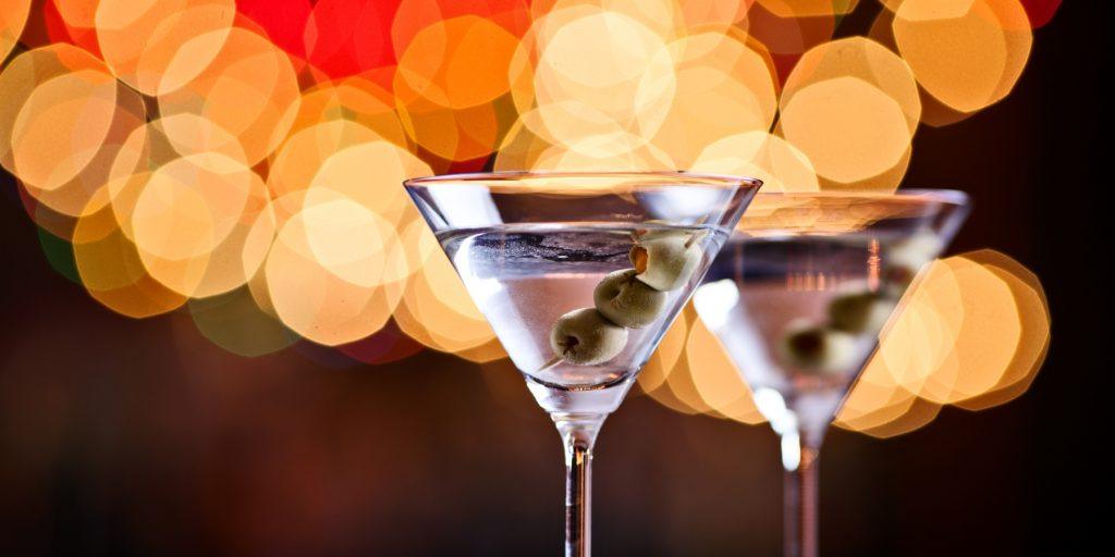 Two Martini Cocktails with Olives