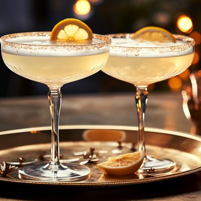 Two White Lady Christmas gin cocktails with lemon garnish