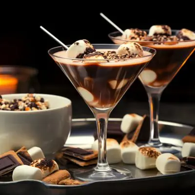 S'mores Martini with toasted marshmallow garnish