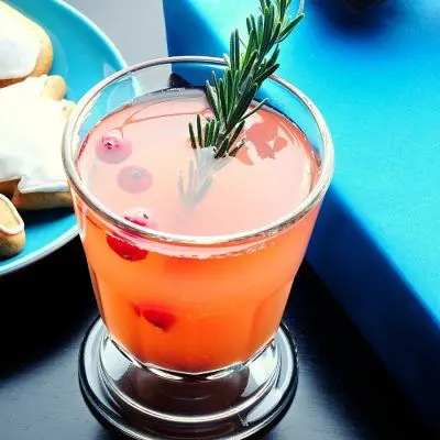 Festive cranberry mocktail with rosemary garnish