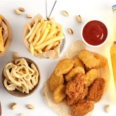 A festive Super Bowl spread with snacks and drinks to celebrate the football final