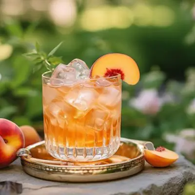 Bourbon Peach Schnapps in a garden setting