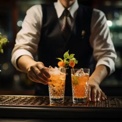 Korean bartender serving soju drinks