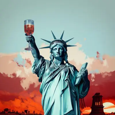 Classic illustration of statue of liberty holding a cocktail