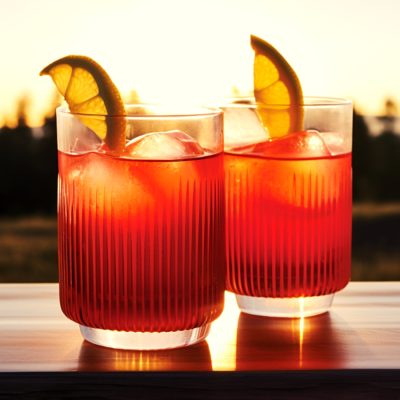 Two Rosita cocktails at sunset