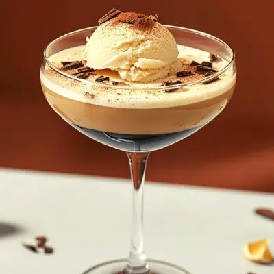 Affogato Martini served with a scoop of vanilla ice cream