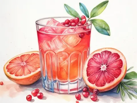 Color illustration of a Pomegranate Paloma cocktail