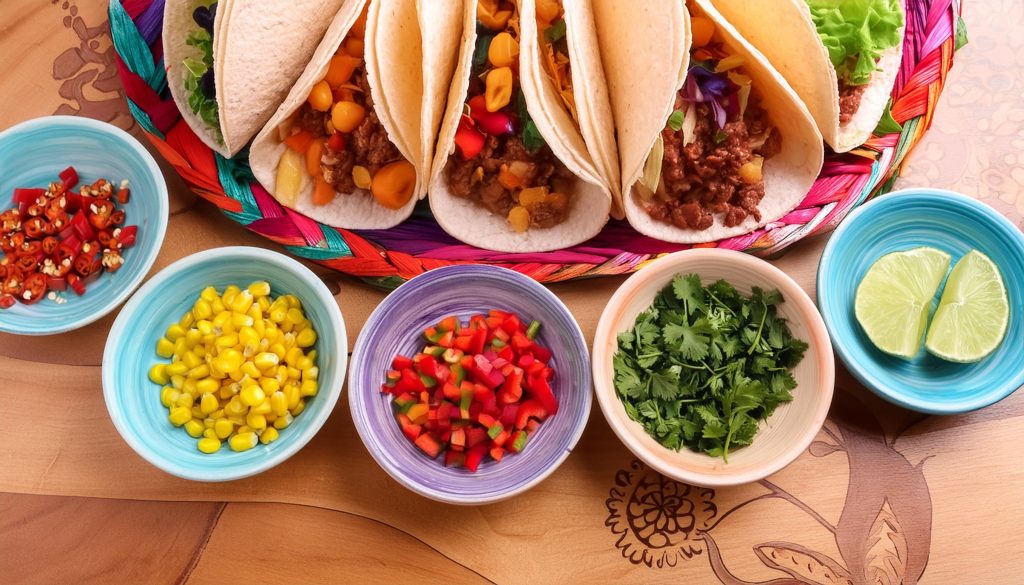 An overhead shot of a taco station